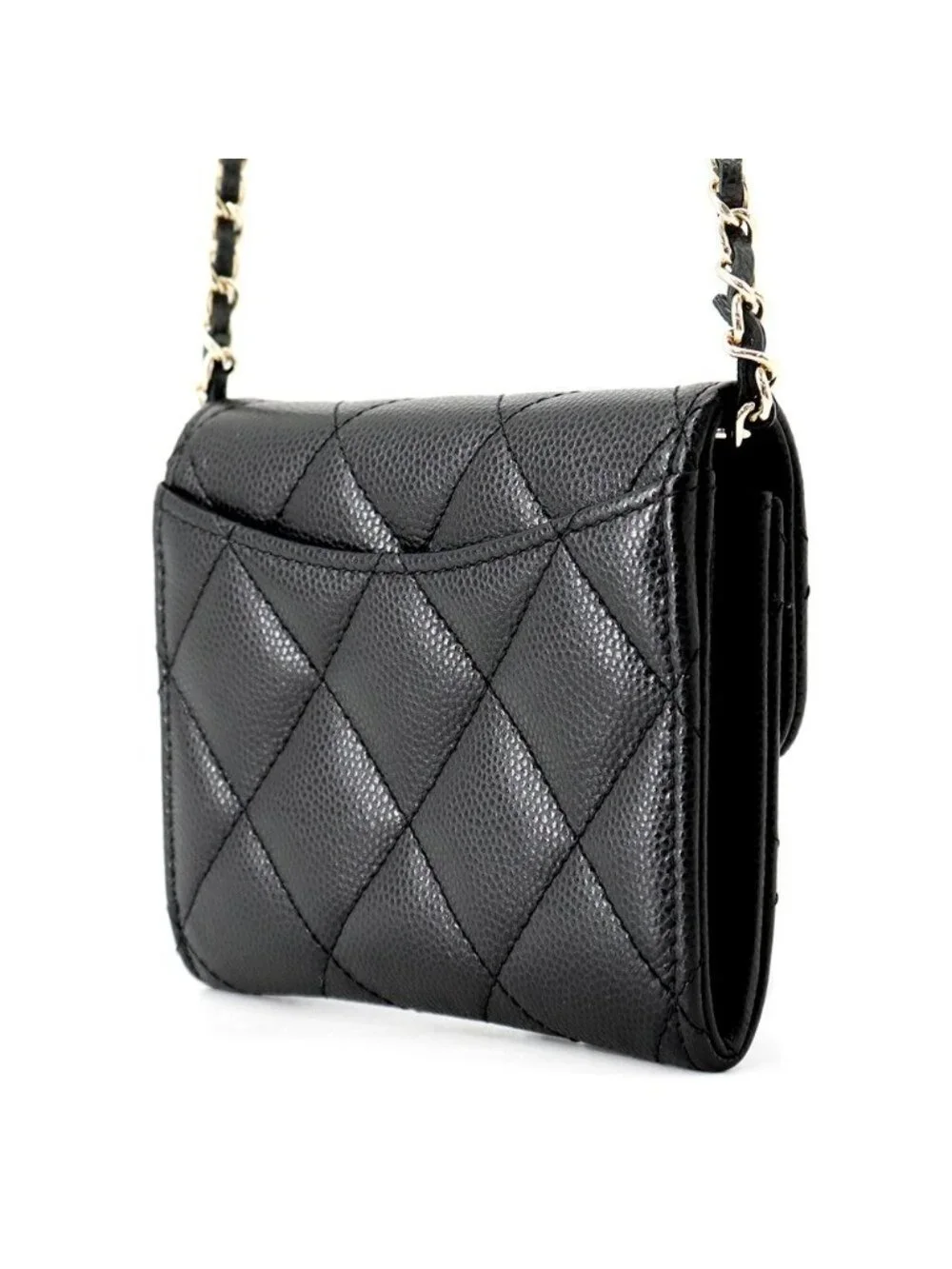 Chanel Chain Wallet Quilted CC Logo Mini Caviar Leather Black Shoulder